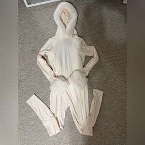SKIMS Cream Jumpsuit with Faux Fur Accents